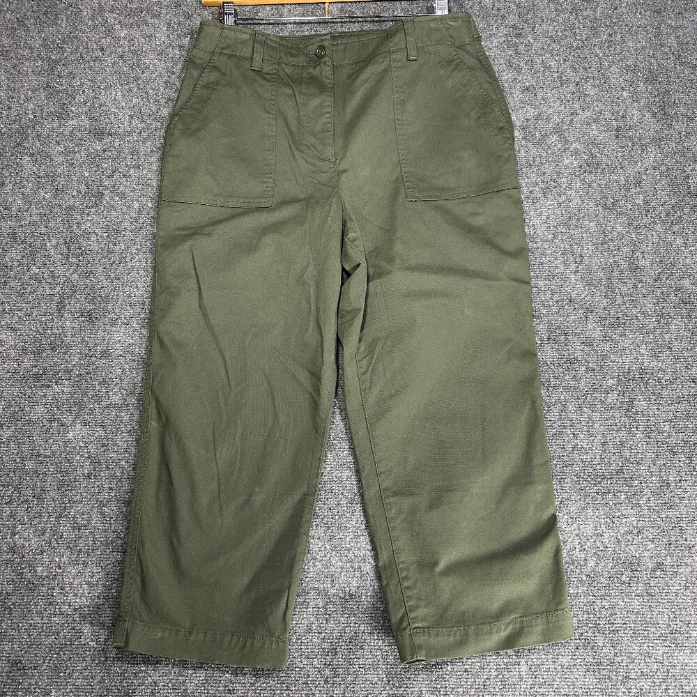 Talbots Pants Womens 12P High Waist Patch Pocket Crop Green Cotton Stretch
